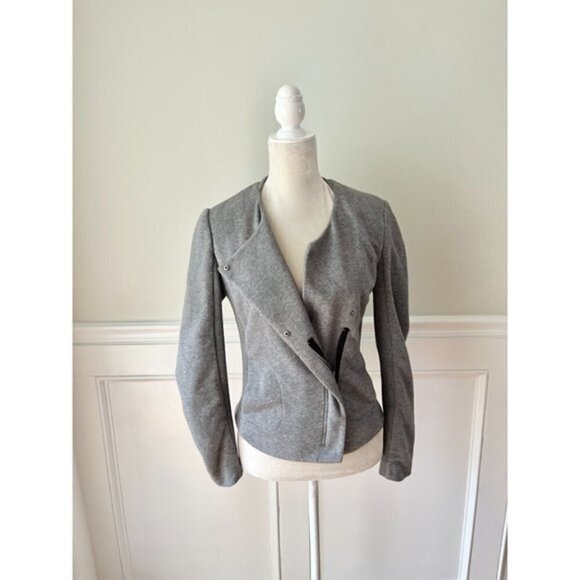 Zara Trafaluc Gray Knit Moto Jacket M - Picture 3 of 6